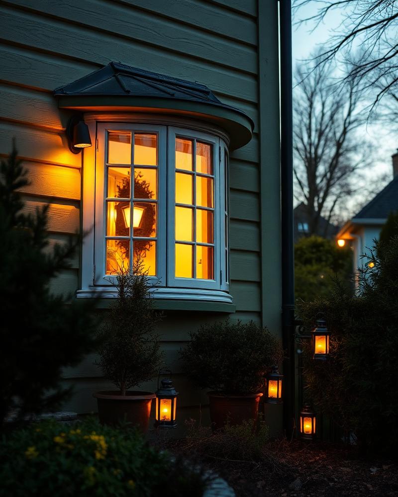 A warm window glowing in a neighbour's house at dusk.
